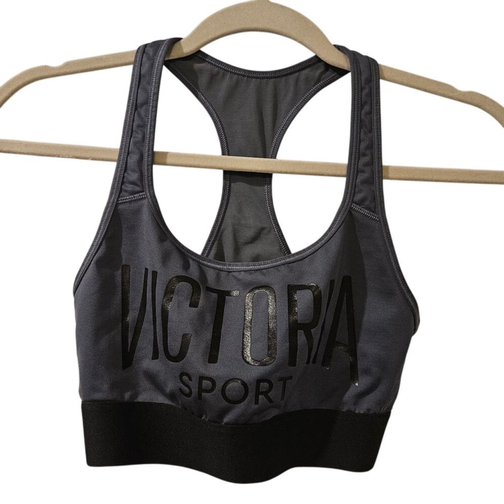 Victoria's Secret Sport Gray Racerback Sports Bra Size Small Logo Athleisure